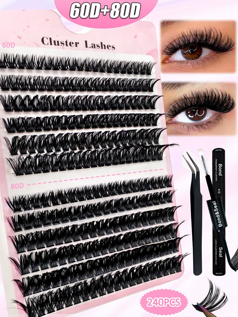 240pcs DIY Lash Extension Kit 12-16mm Length Mixed 60D+80D 2 Styles Mixed Individual False Lashes , Eyelashes Set_voghion.com