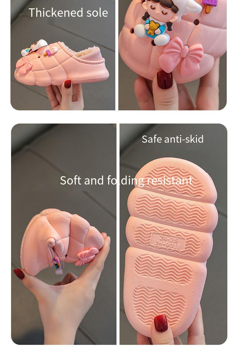 Pantofole di peluche per bambini, invernali, antiscivolo, comode, per bambini e bambine, morbide e impermeabili, con simpatici disegni di cartoni animati._voghion.com