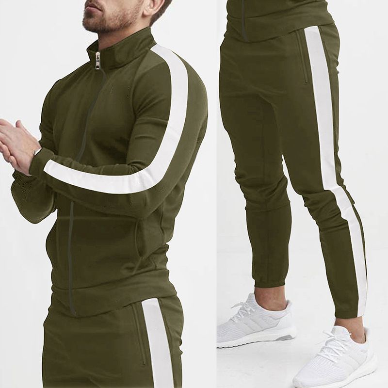 Cross-Border European And American Autumn Winter New Color Block Men's Clothing Casual Suit Hooded Trendy Sports_voghion.com
