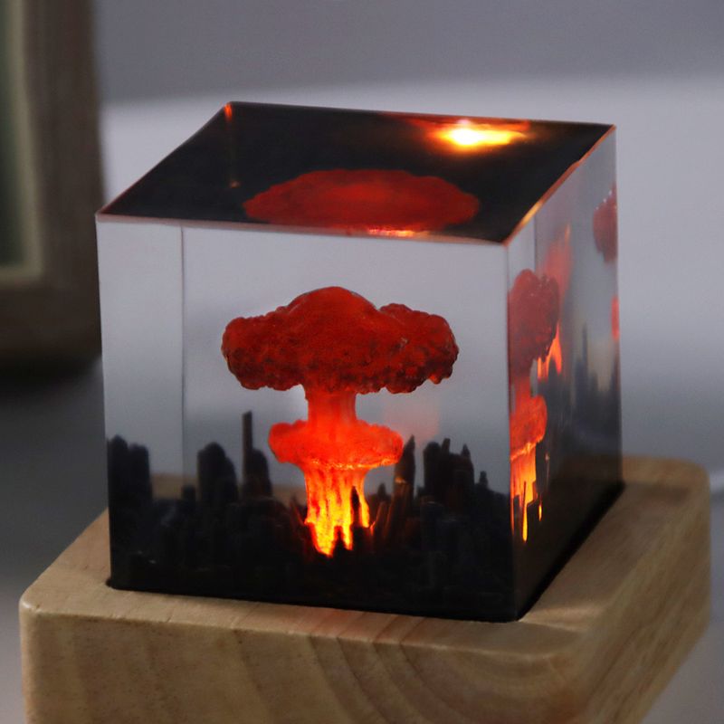 Micro-objet artisanal en résine de bois de santal, fait à la main, explosion de bombe atomique, micro-paysage, veilleuse, ornements brevetés_voghion.com