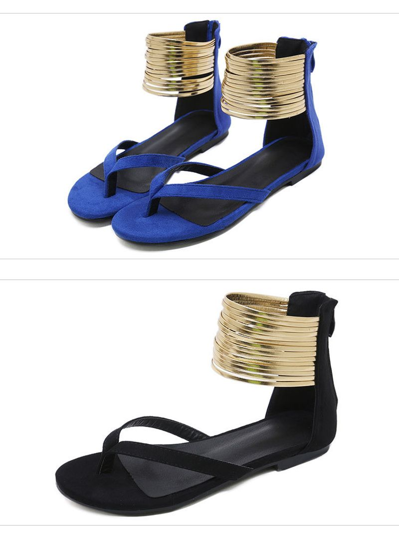 Large Size Roman For Women, Flip-toe Fashion Women's Sandals, Personalized Anklet Flat Sandals_voghion.com