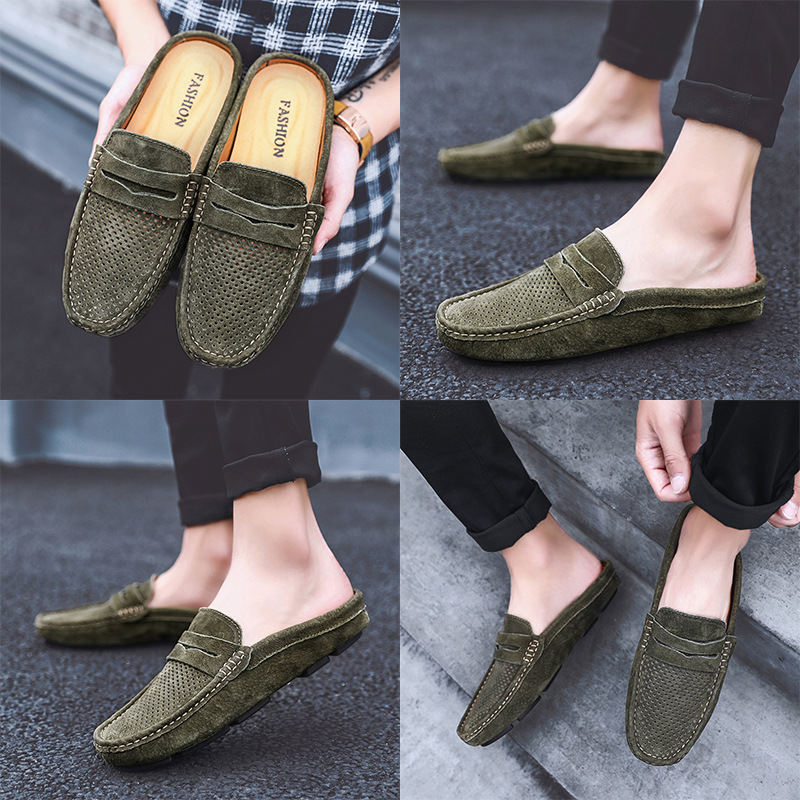Unbeatable Quality Summer 2025 New Product Large Men's Casual Leather Half Slippers Sandals Dual Purpose Soft Sole Bean Shoes_voghion.com