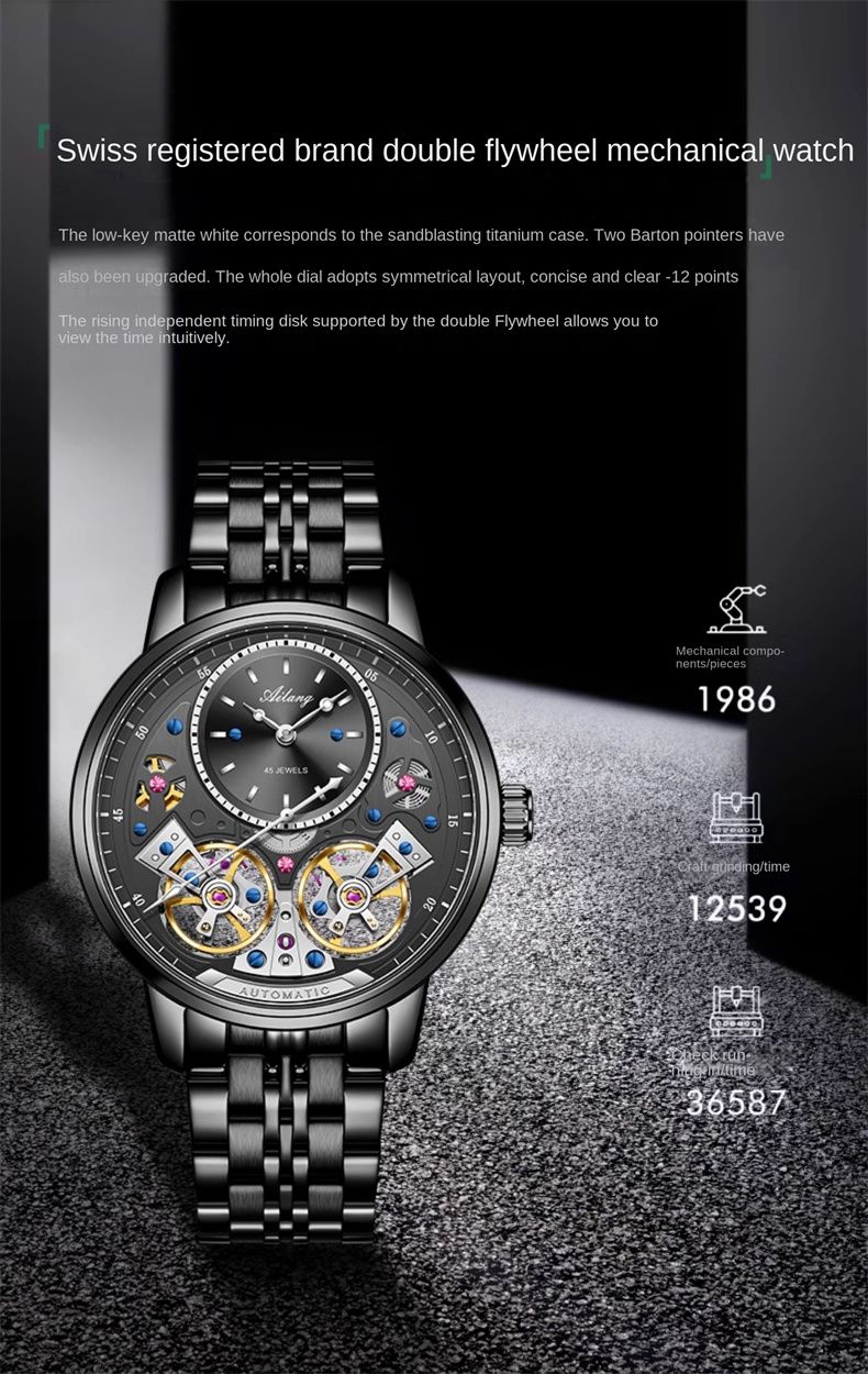 AILANG Brand New Luxury Double Tourbillon Mechanical Watch For Men Stainless Steel Waterproof Automatic Watches Mens Relogio_voghion.com
