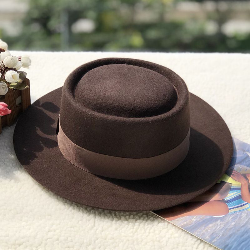 Volnen cilinder z ravnim vrhom v obliki prstana, otroški jesenski in zimski modni volneni klobuk z ravnim vrhom_voghion.com