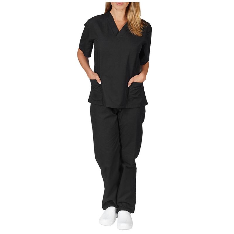 Vêtements pour femmes nouvelle couleur unie poche col en V uniforme de travail infirmier uniforme d'infirmière uniforme d'infirmière costume deux pièces femme_voghion.com