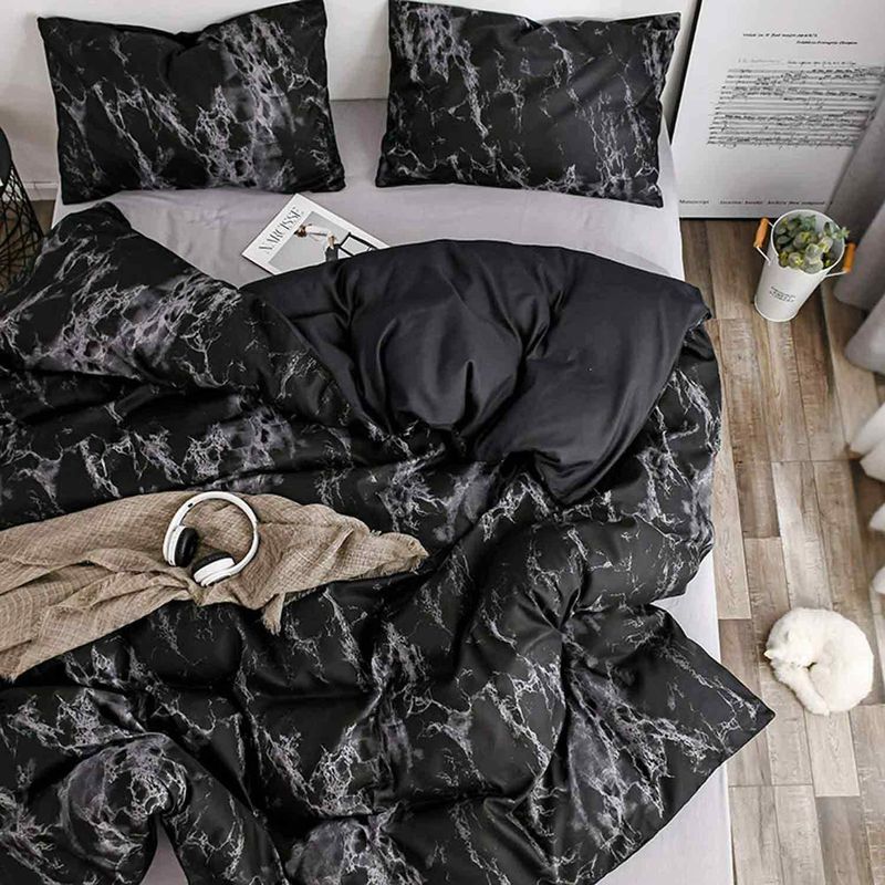 Black Marble Quilt Cover Duvet Cover Three Piece Set_voghion.com