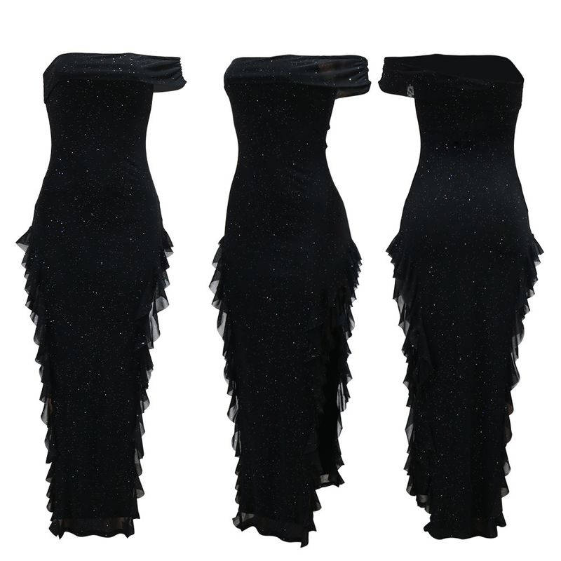 Elegantes Abendkleid mit One-Shoulder-Schlitz – Sexy, figurbetontes, langes Kleid mit hohem Beinschlitz für Damen_voghion.com