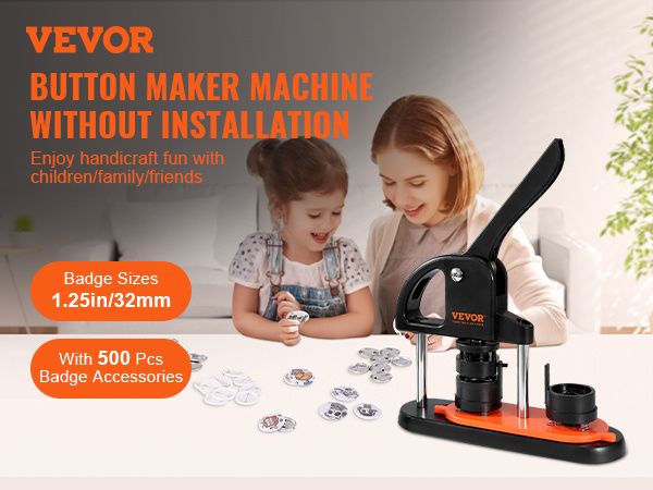 Button Maker, 1.25 inch/32mm Pin Maker with 500pcs Button Parts, Ergonomic Arc Handle Punch Press Kit, Button Maker Machine with Panda Magic Book, For_voghion.com