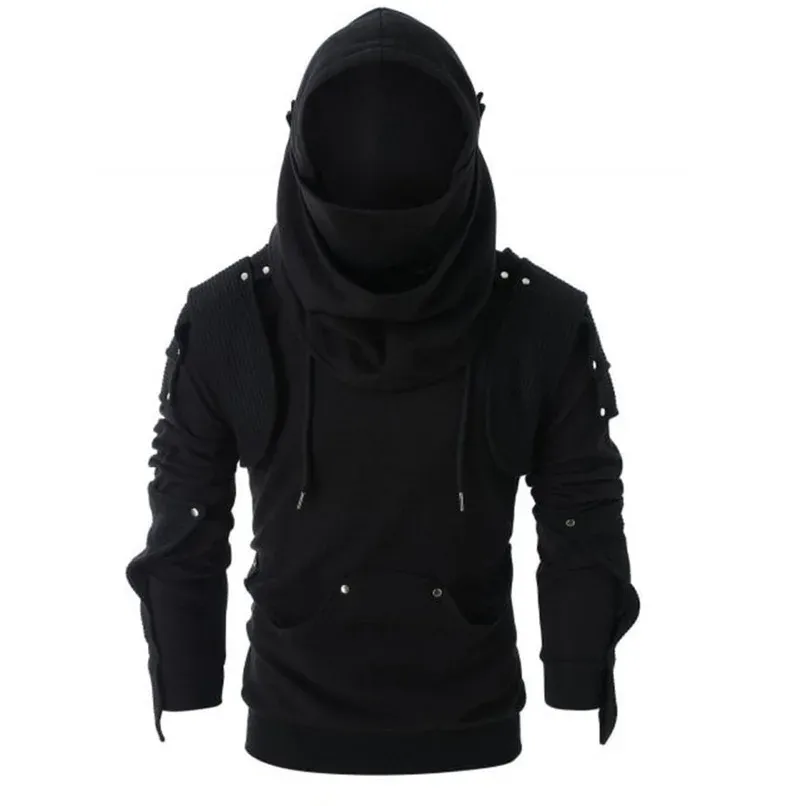 Felpe con cappuccio da uomo, tinta unita, maniche lunghe, casual, regolari, con coulisse, con giunture, tasche con rivetti, autunno inverno_voghion.com