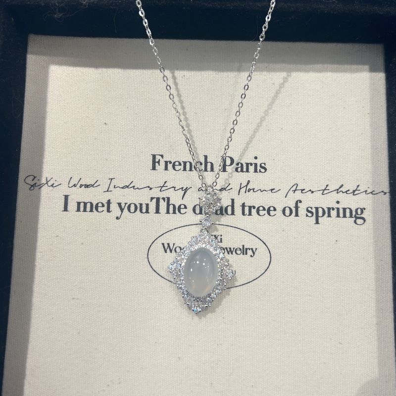Nieuwe stijl ~ Natuurlijke hoge ijs jadeiet hanger ketting met agaat ovaal inleg, lange Chinese stijl Alice sleutelbeen ketting_voghion.com