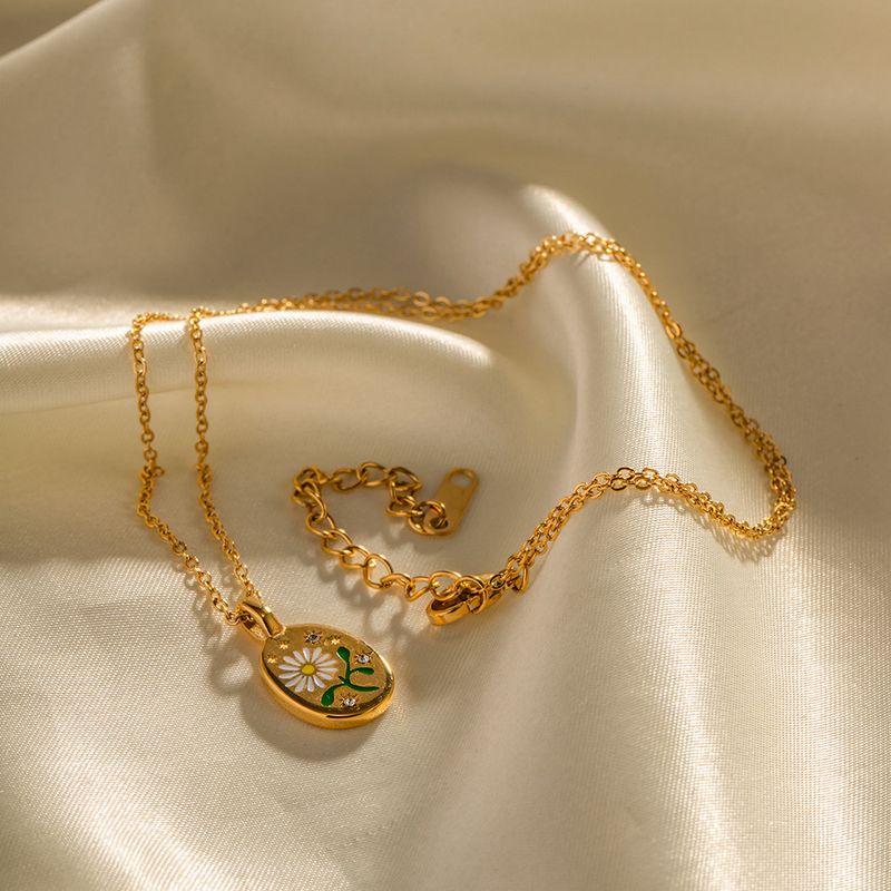 Collana con ciondolo talismano a forma di margherita selvatica in stile Instagram, smaltata e colorata, con accessori di design di nicchia e resistenti allo sbiadimento_voghion.com