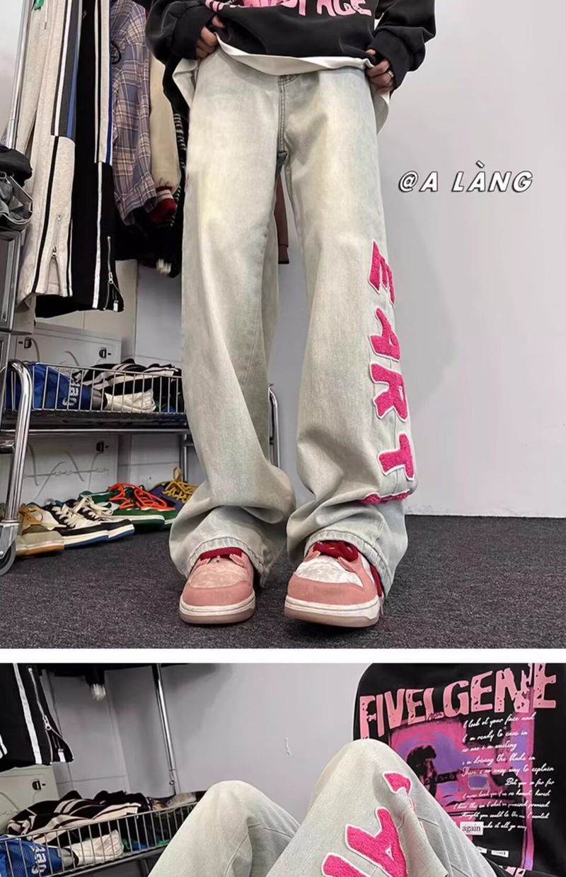 Hiphop Amerikanischen High Street Vibe Lose Gerade Jeans Männer Übergroßen Trendy Marke Breite Bein_voghion.com