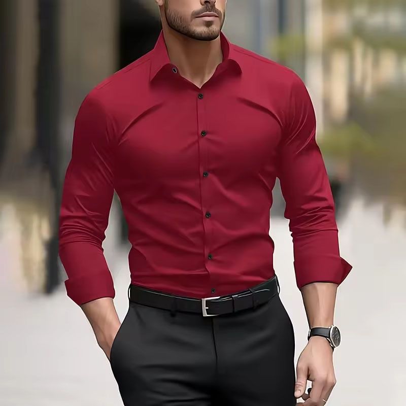 Camicia da uomo elasticizzata semitrasparente – Camicia casual da lavoro in poliestere elasticizzato a 4 vie con comfort traspirante per l'ufficio e la sera_voghion.com