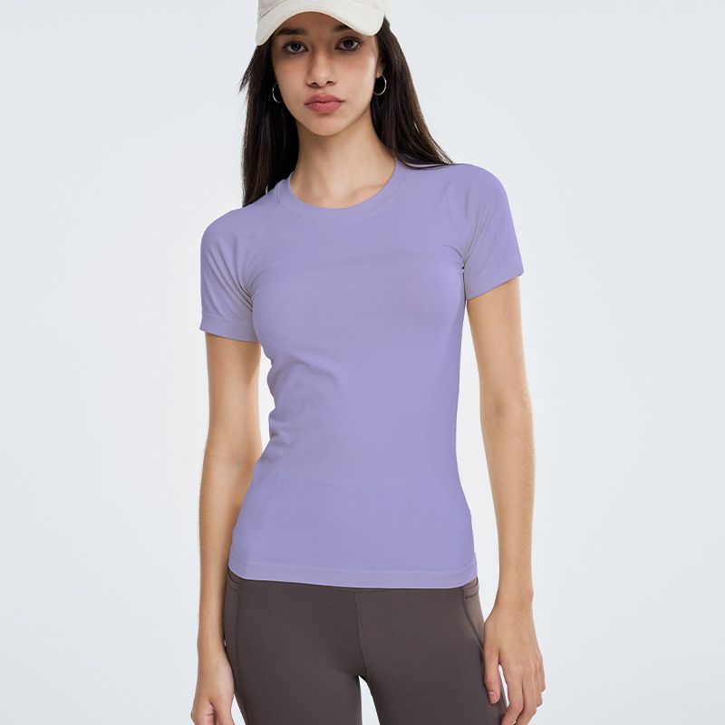 Nahtloses Bare-Sensation Kurzarm-Yoga-Sport-T-Shirt für Damen: Atmungsaktiv und schnelltrocknend (Ideal für Outdoor und Tennis)_voghion.com