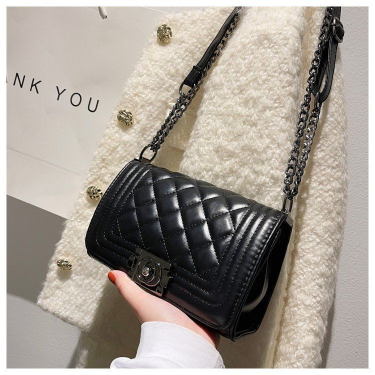 Modieuze gewatteerde schoudertas met kettingriem - Kleine crossbodytas Trendy vierkante portemonnee met slotsluiting, casual chique stijl voor dagelijks gebruik_voghion.com