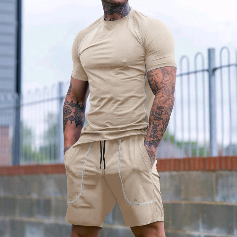 24 Cross-border New Summer New Sports Tights Shorts Men's Running Fitness Suit_voghion.com