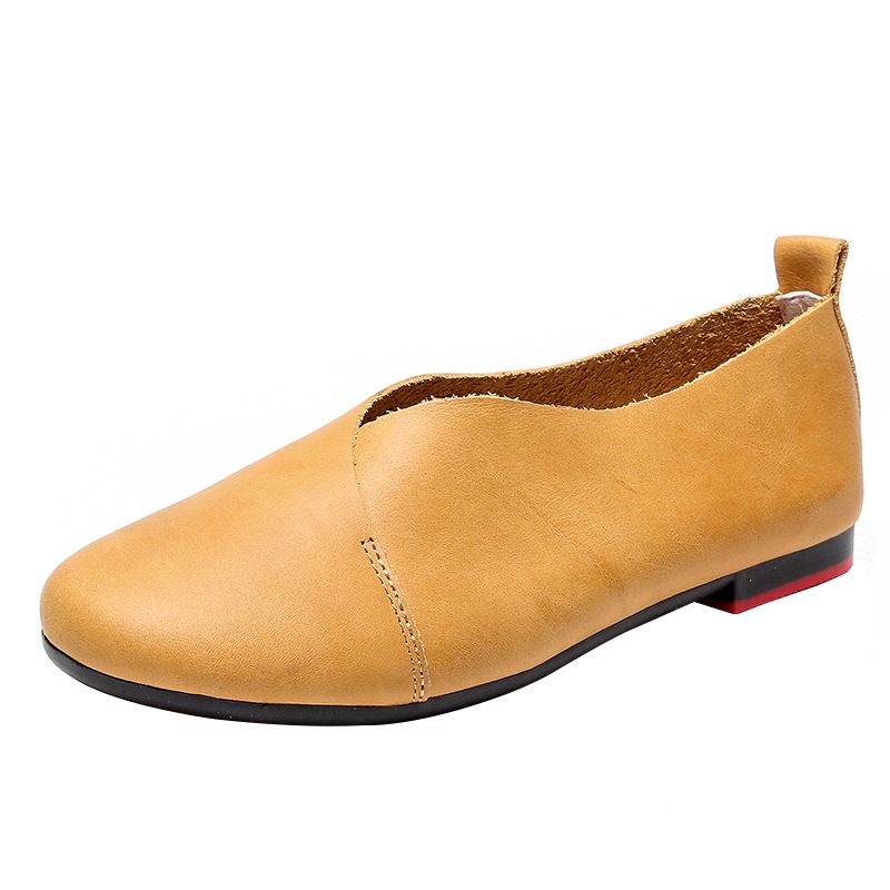 New Autumn Literary Genuine Leather Soft Sole Granny Forest Style Flat Single Lazy Shoes 833_voghion.com