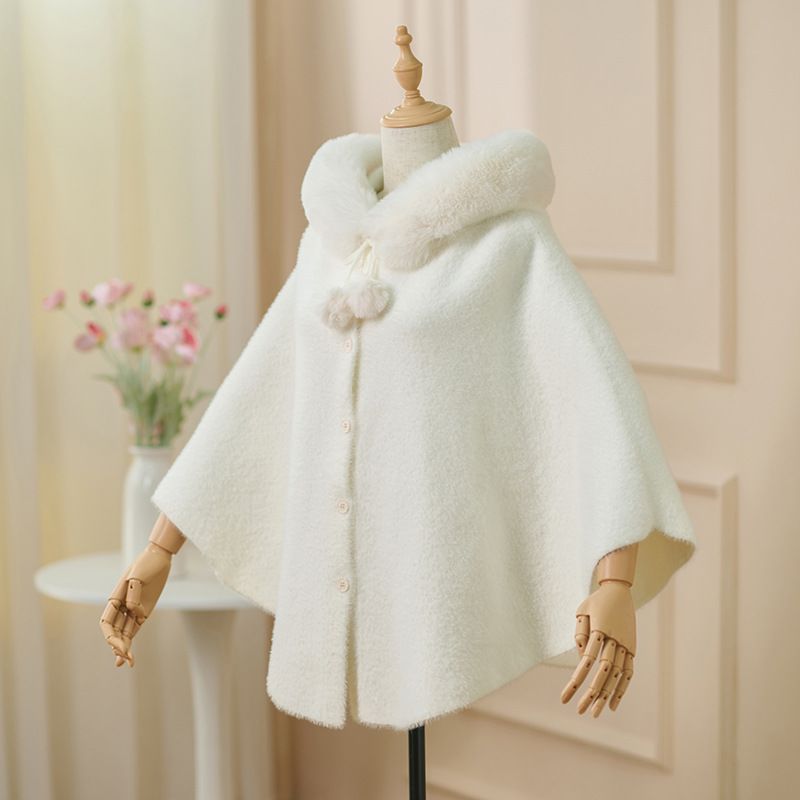 girl Girl Hooded Shawl Cheongsam Dress Outerwear Cute Mink Fur Cape 2025 Winter New Coat_voghion.com