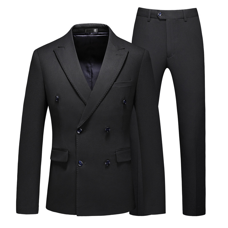 men's suit suit double-breasted solid color large size suit three-piece suit slim groom wedding dress_voghion.com