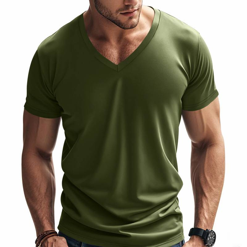 Trendiges, schnelltrocknendes, atmungsaktives, lässiges, sportliches und individuelles T-Shirt mit V-Ausschnitt für Herren im Frühling und Sommer_voghion.com