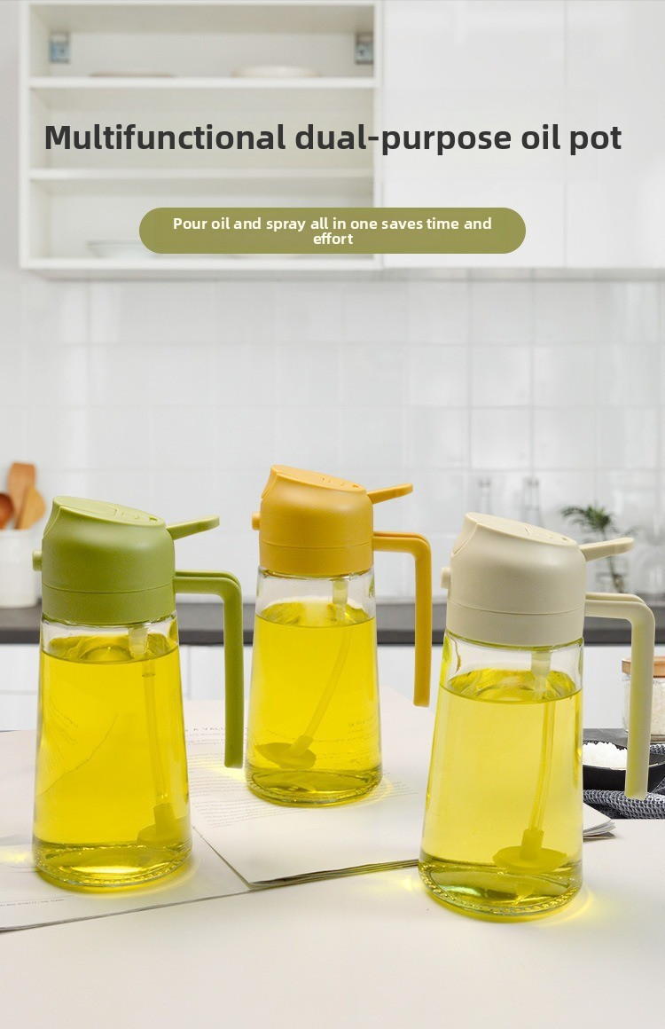 Flacone spray per olio in vetro a doppio uso - Distributore di olio per cucina e ristorante con funzione di nebulizzazione e versamento automatici (ugello regolabile da 500 ml senza BPA)_voghion.com