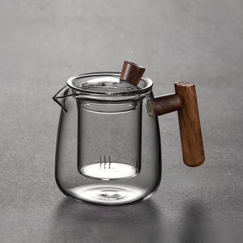 Wooden Handle Glass Teapot Single Pot Tea Water Separation Thickened High Temperature Resistant Heating Teapot Tea Set_voghion.com