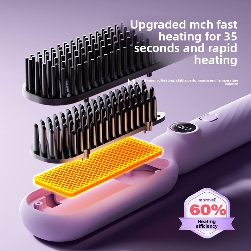 Spazzola lisciante ionica per capelli - Styler elettrico 2 in 1 con temperatura costante e controllo dell'effetto crespo (styling rapido, senza danni e adatto ai viaggi)_voghion.com