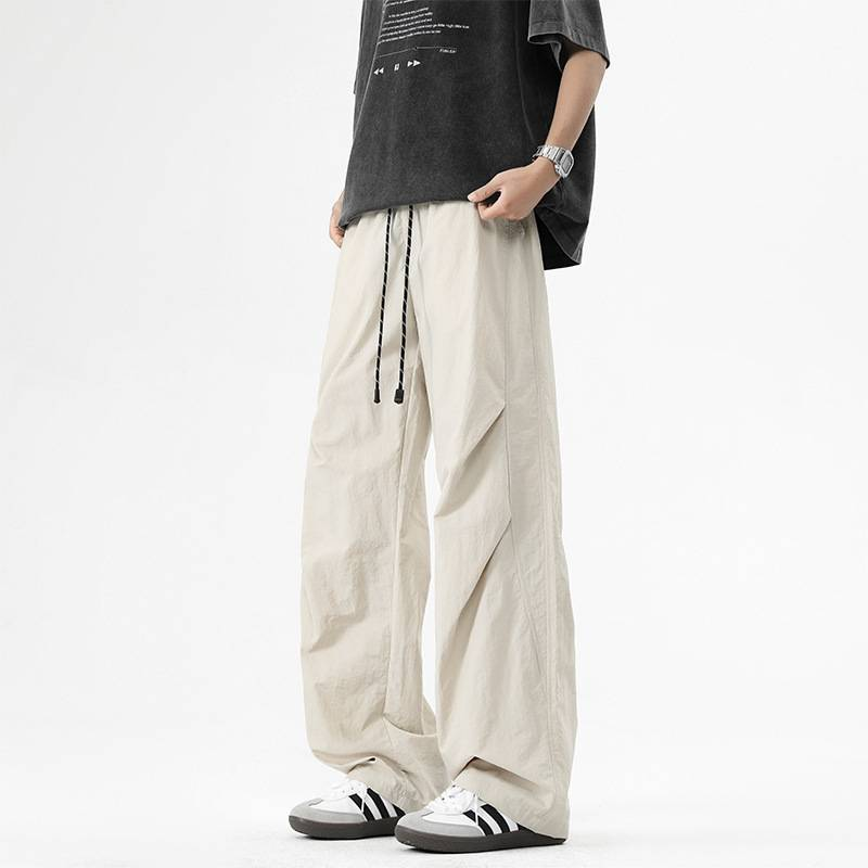 Herren Sommer Freizeithose Plissee Arbeitshose Lockere Hose mit weitem Bein_voghion.com