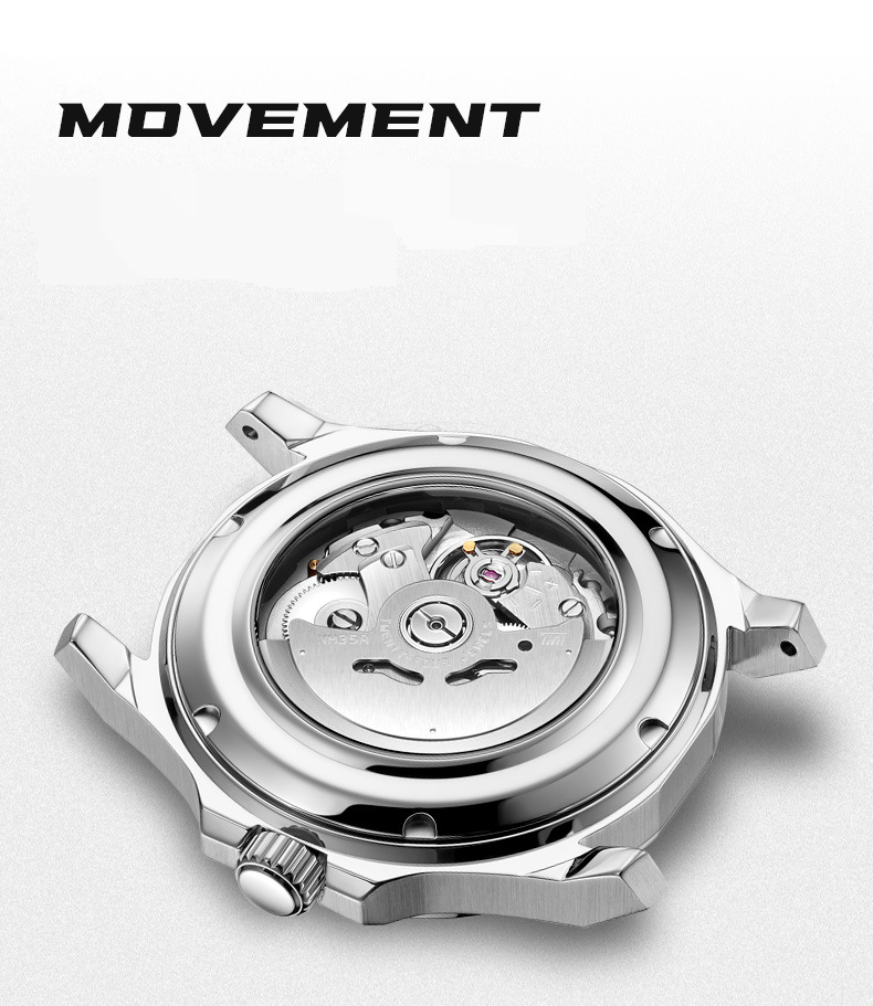 Montre mécanique automatique pour homme avec aiguilles lumineuses, étanche, boîtier en acier inoxydable, verre saphir, mouvement japonais, style professionnel_voghion.com