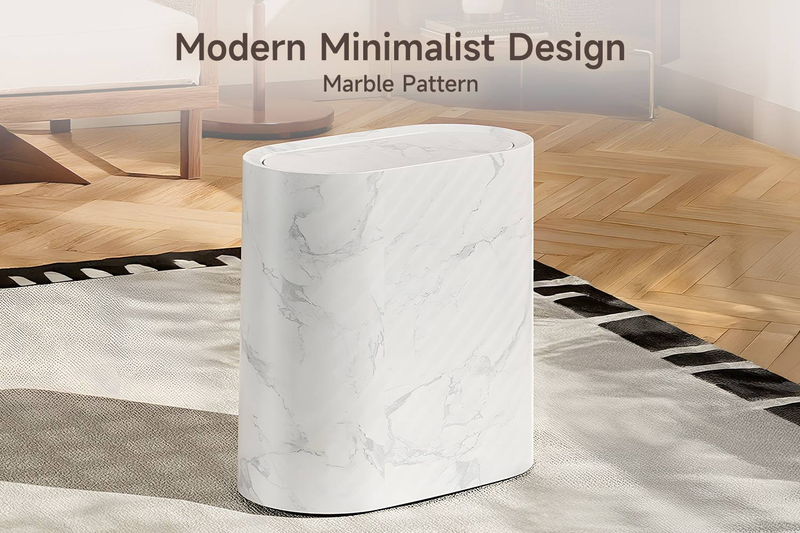 1 Set 3.7 Gallon Double Barrel Trash Can: Marble & Wood Grain, Odor-resistant, Push-lid With Handle, Multi-color, Fits Home/office._voghion.com
