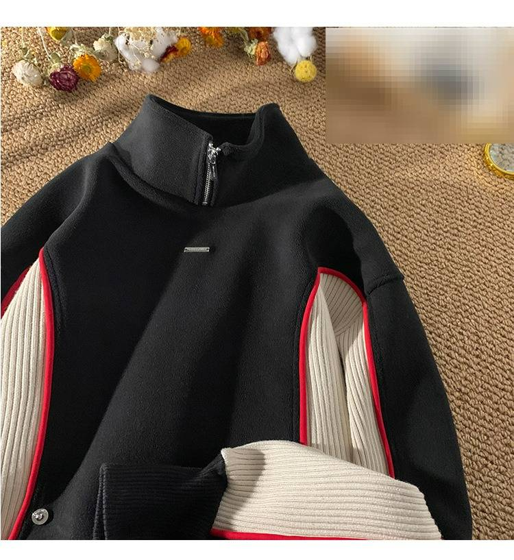 Unisex Hybrid Zip-Neck Sweatshirt – Streetwear Half-Zip Pullover With Contrast Stitching & Stand Collar (M-XXL, Anti-Wrinkle, Oversized Silhouette)_voghion.com