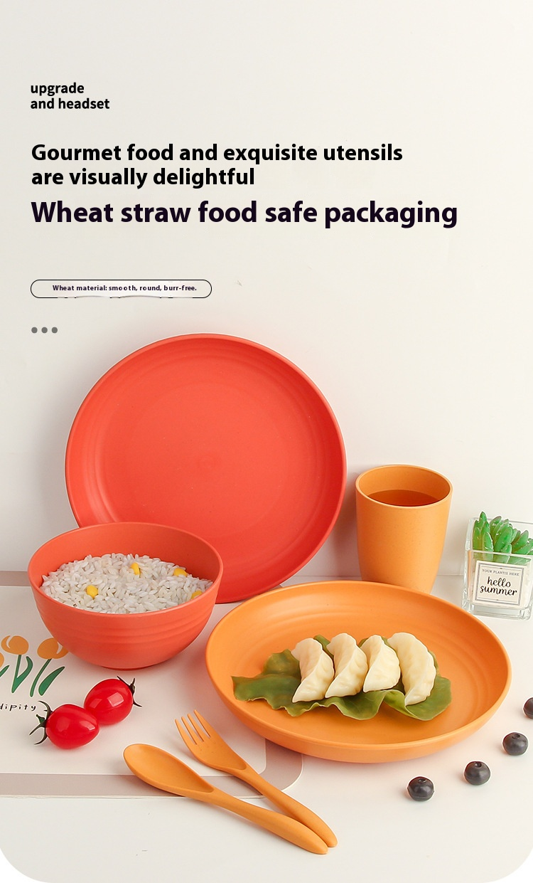 Eco-Friendly Wheat Straw Tableware Set – 20-Piece Modern Minimalist Dishware Kit, Microwave-Safe_voghion.com