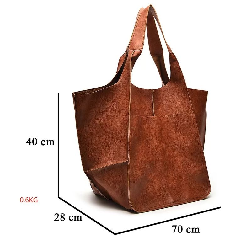 New Euro-American Retro Minimalist Large Tote For Women - Soft Leather, Spacious, Single-Shoulder/Handheld, Fit For Cross-Border Sale_voghion.com