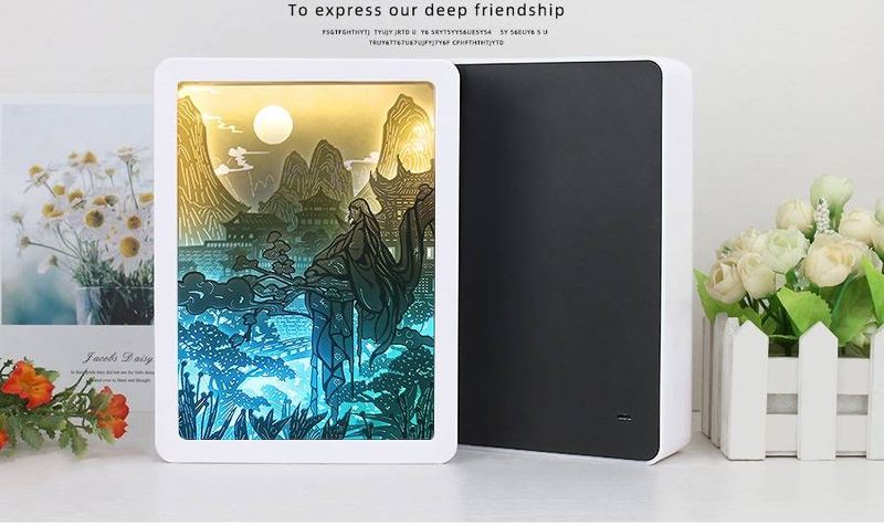 Landscape Painting Paper Sculpture Crafts DIY Ancient Style Night Light Bedside Lamp 3D Three Dimensional Light And Shadow Paper Sculpture Lamp_voghion.com