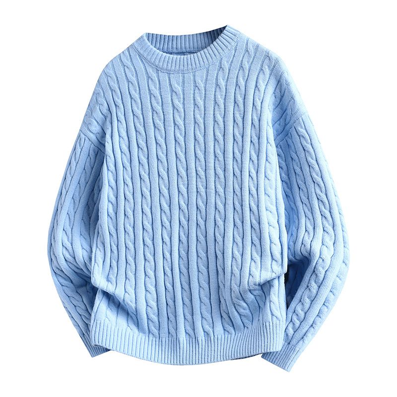 Maglione lavorato a maglia alla moda casual da uomo, tinta unita, con fiori ad angolo, ampio, casual, tinta unita, jacquard, caldo, a maniche lunghe, strato di base._voghion.com