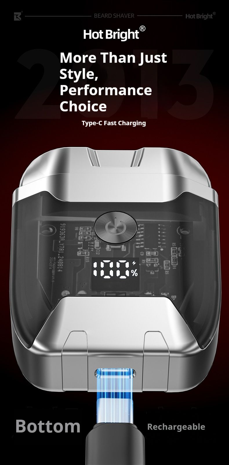 Mini-Elektrorasierer – Doppelte schwebende Scherköpfe, USB-C-Schnellladung, 60 Minuten Laufzeit, IPX7-wasserdicht für Reisen und Auto (Rauchschwarz/Orange)_voghion.com