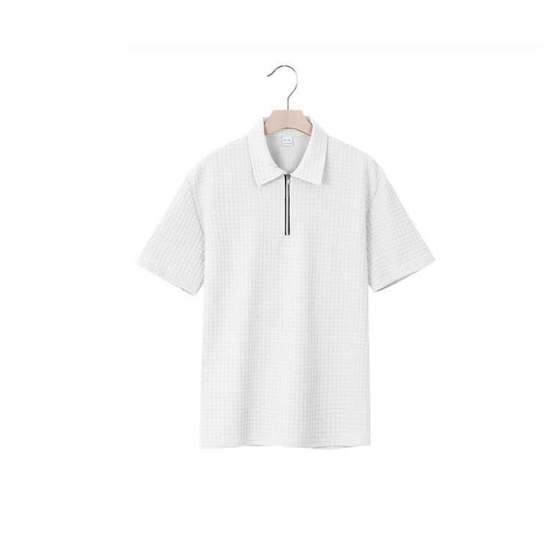 Sommer Herren Poloshirt mit lockerem Jacquard-Reißverschluss im amerikanischen Stil, kurzärmelig_voghion.com