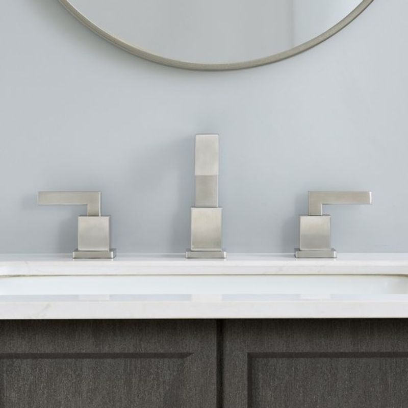 Moderno rubinetto per lavabo a cascata con 2 maniglie, finitura spazzolata, diffuso, nichelato, per bagno, con 3 rubinetti._voghion.com