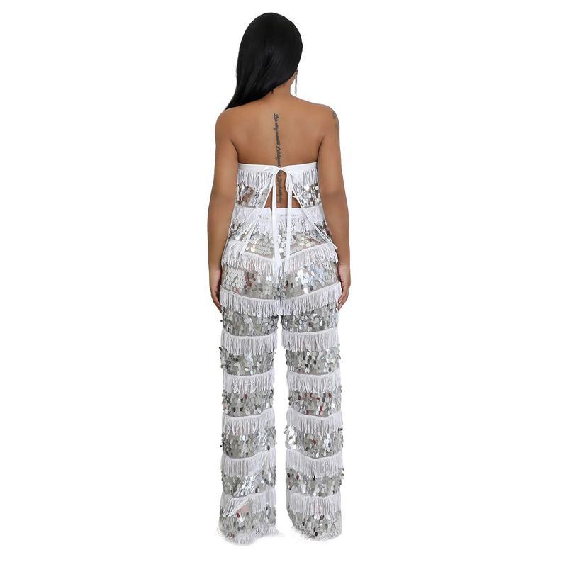 Conjunto de top corto sin tirantes y pantalón ancho: un conjunto sexy y chic de dos piezas para mujer_voghion.com