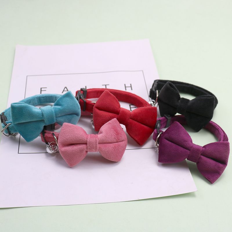 New Pet Suede Cat Cute Bell Bow Plush Dog Collar_voghion.com