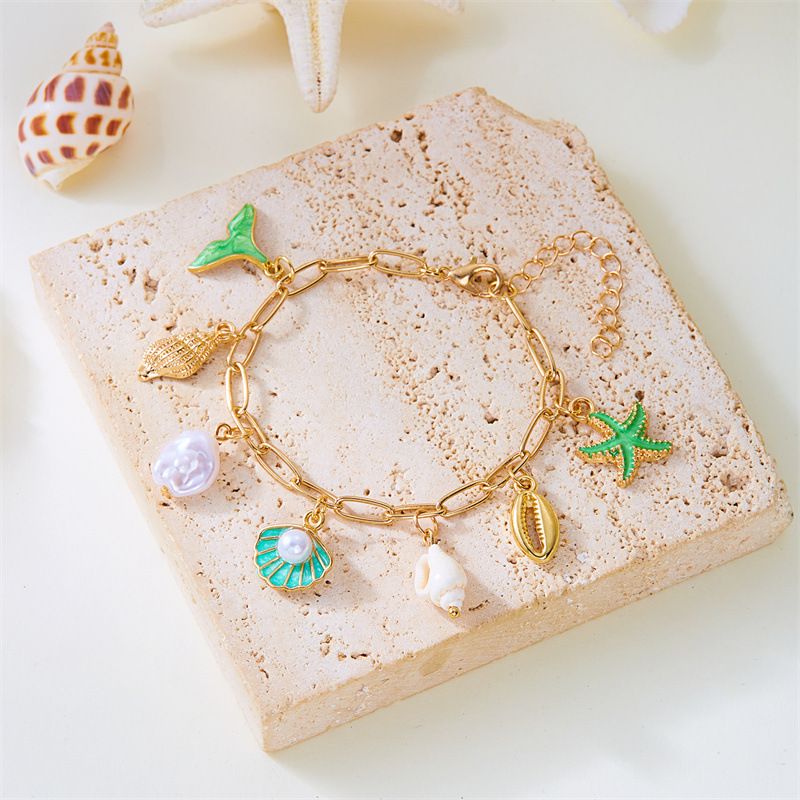 New Fashion Versatile Summer Beach Starfish Shell Pearl Pendant Bracelet_voghion.com