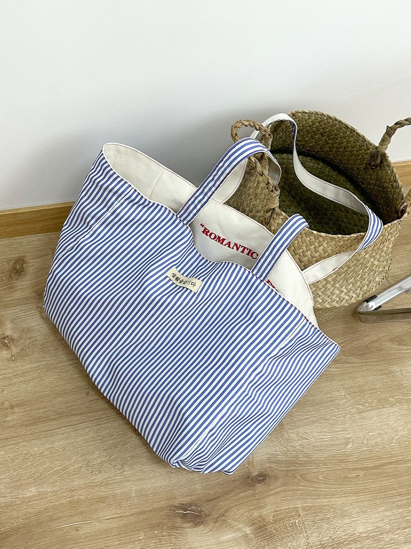 Borsa tote di grande capacità, con doppia striscia anteriore e posteriore, tracolla in tela con ricamo testurizzato_voghion.com