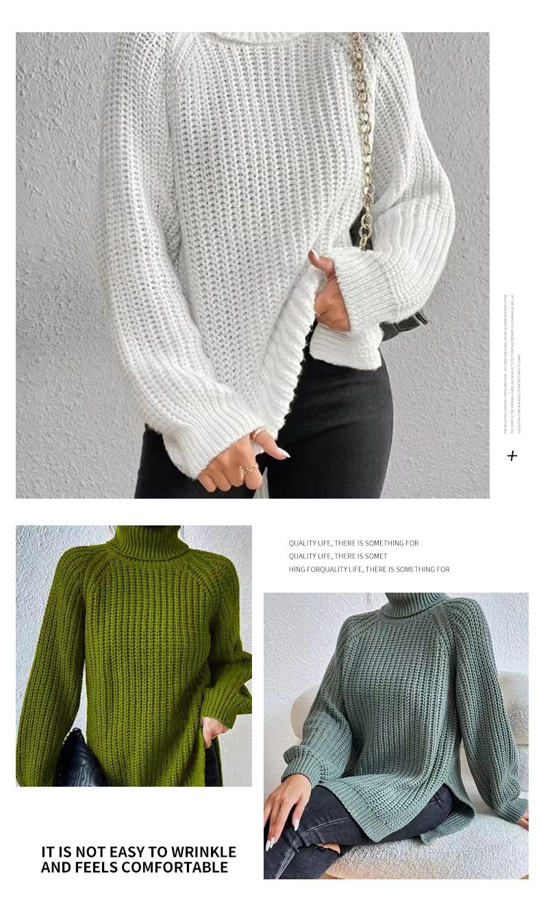 "Weicher Rollkragenpullover für Damen, Langarm, Pullover, bequem, Winter, Strick, lässig, elegant, lockere Passform"_voghion.com
