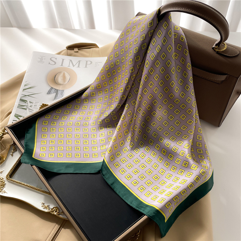 Bufanda con letra G de seda de imitación fina para primavera/verano, pañuelo cuadrado versátil, pañuelo para lazo para mujer de negocios, bufanda Simple de lujo_voghion.com