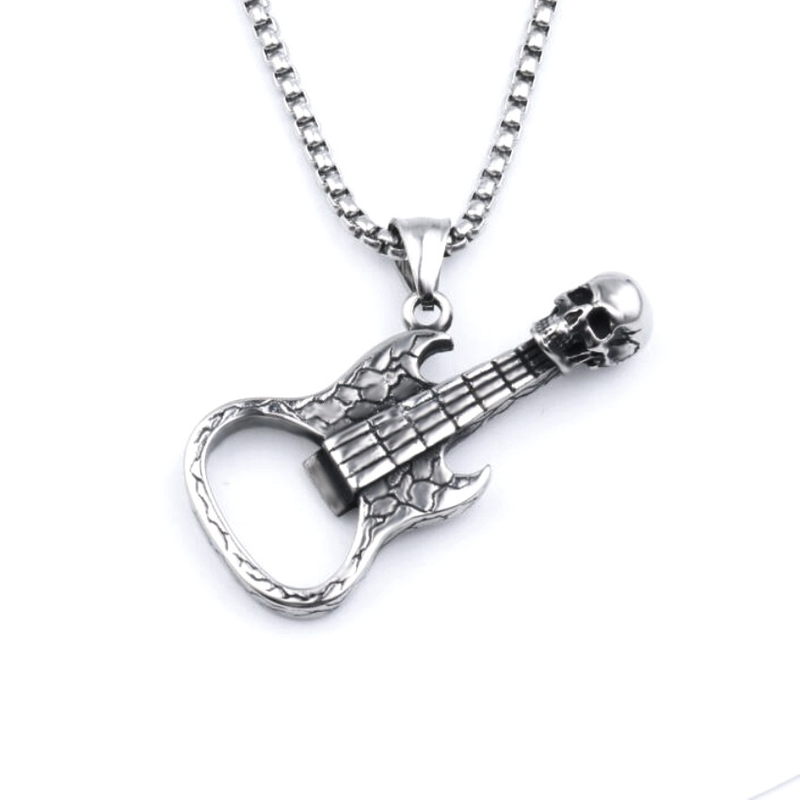 Vintage Skull Guitar Opener Pendant Necklace Men's Hip Hop Rock Personality Design Jewelry Accessories Party Gifts_voghion.com