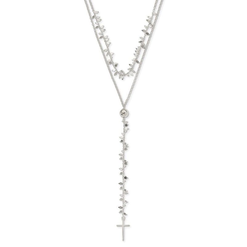 Sterling Silver Polished Cross W/2 In Ext 2-Strand Necklace_voghion.com