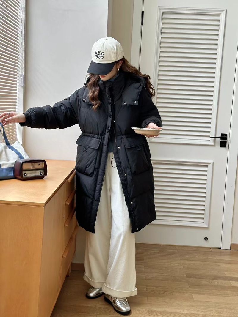 Piumino lungo da donna con cappuccio - Giacca invernale slim fit di alta qualità, piumino caldo e spesso, imbottitura in piuma d'anatra bianca, parka casual oversize_voghion.com