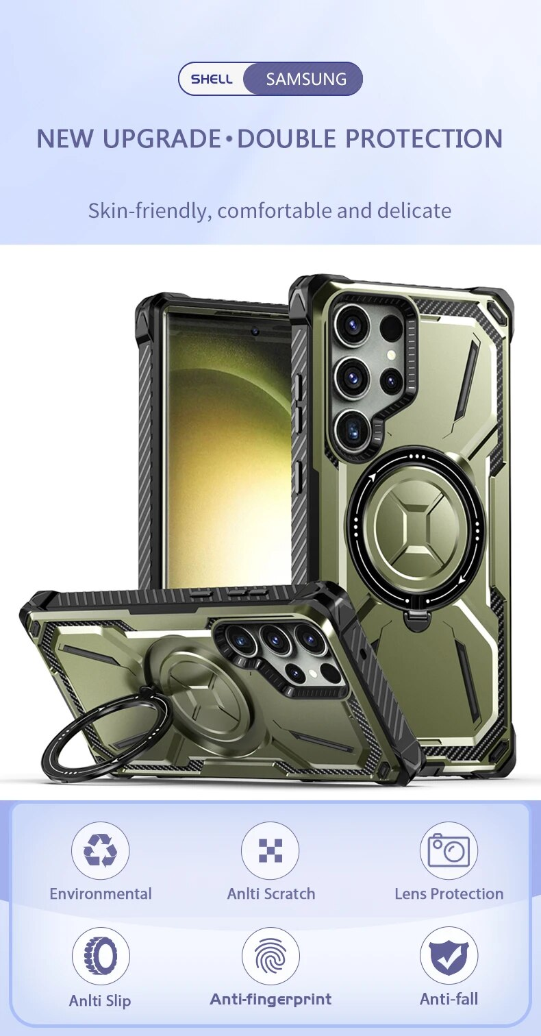 Bananq Magnetische drehbare Standhülle für Samsung S24 S23 S22 S21 Ultra Plus für Magsafe Wireless Charge, stoßfeste Abdeckung_voghion.com