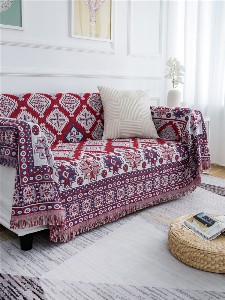 Ethnic style double-sided thickened full coverage sofa towel, all-season tea table, outdoor tablecloth, camping blanket_voghion.com