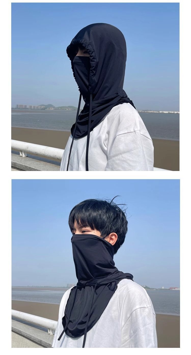 Masque de protection solaire d'été pour hommes, couverture intégrale du visage, cache-cou respirant en soie glacée, écharpe, bonnet, voile 3 en 1 pour le cyclisme_voghion.com